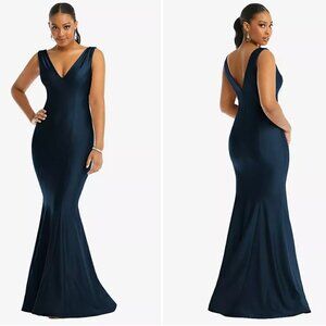 Medium - CYNTHIA & SAHAR - Satin Mermaid Dress Slight Train Navy NEW $326 msrp